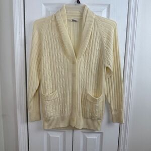 Vintage Cream Cable Knit Cardigan Shawl Collar Grandpa Sweater Large